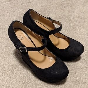 Black Mary Jane Style Wedges